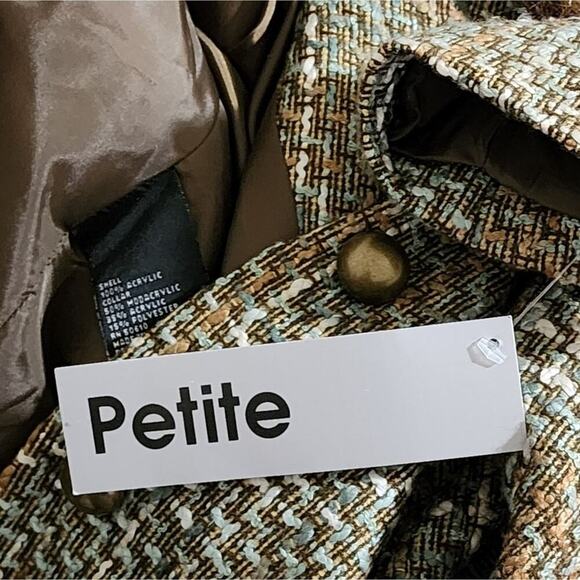 KASPER Brown and Green Tweed Faux Fur Collar Fitted Tailored Blazer Jacket 10P - Picture 6 of 14